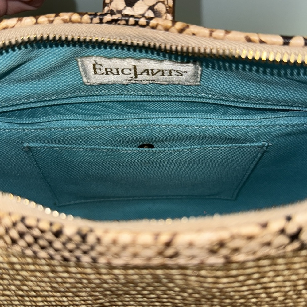 ERIC JAVITAS New York Squishee hobo bag Vintage Snake Skin Straw Bag Purse - Picture 7 of 12